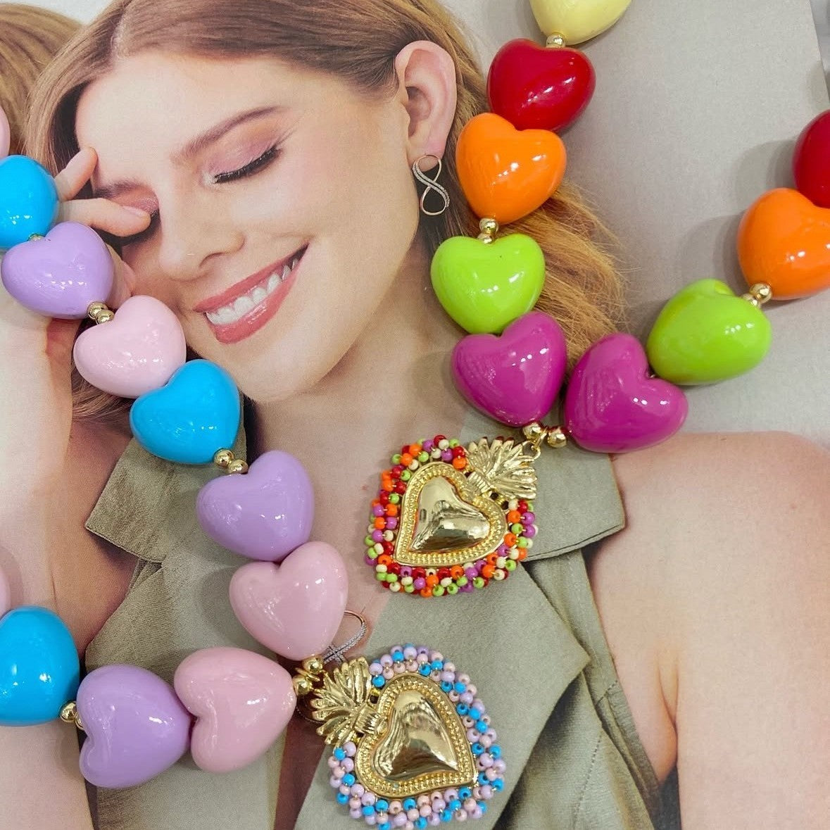 Romantic Macaron Heart Beaded Necklace