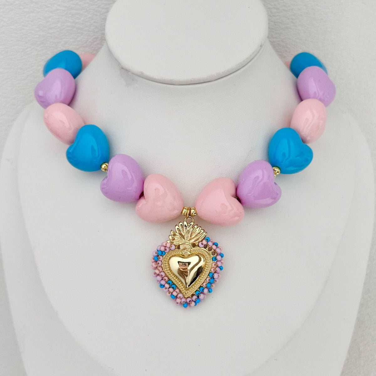 Romantic Macaron Heart Beaded Necklace