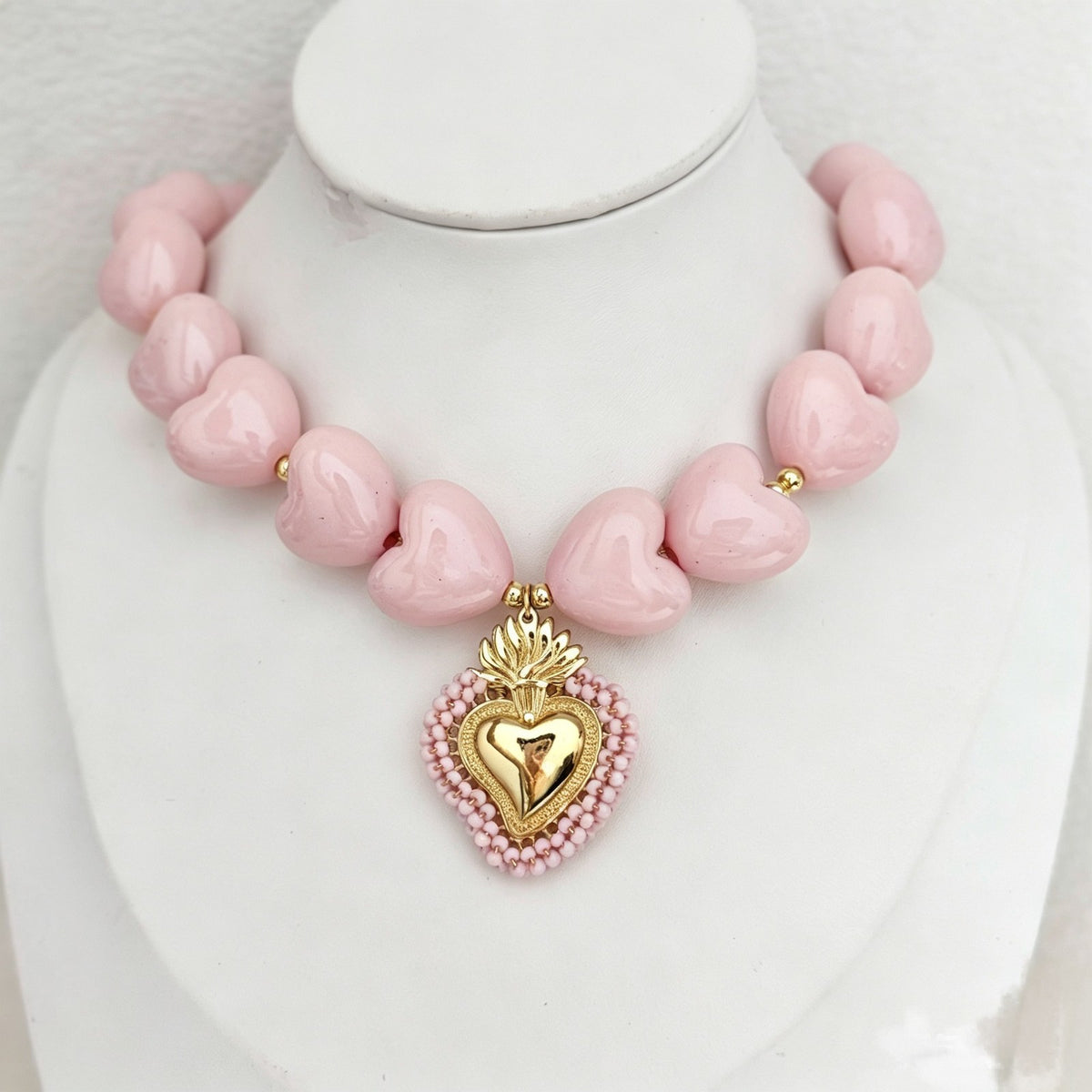 Romantic Macaron Heart Beaded Necklace