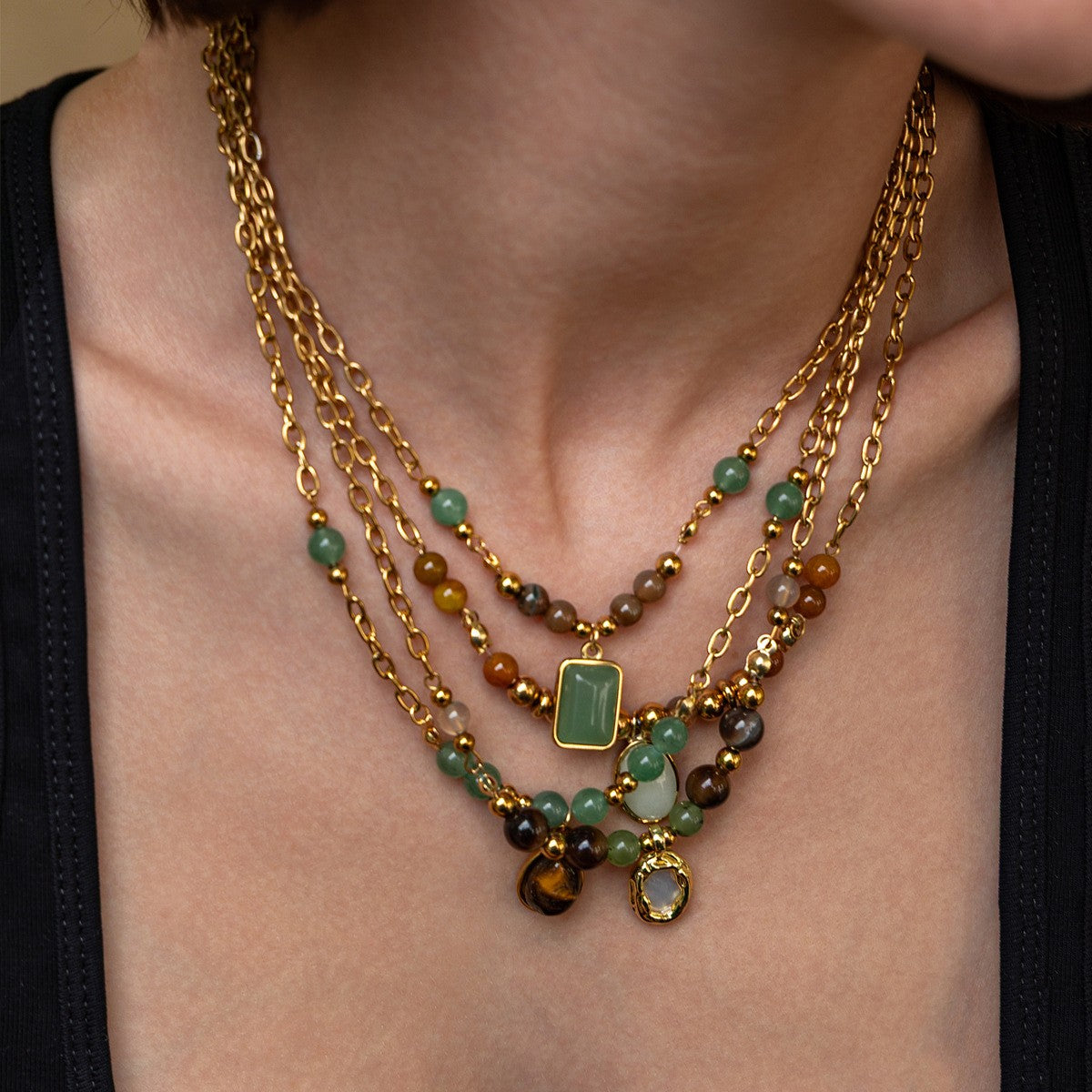 Vintage Boho Multi-Stone Layered Necklace
