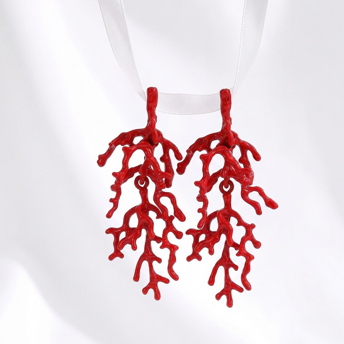 Boho Red Coral Branch Dangle Earrings