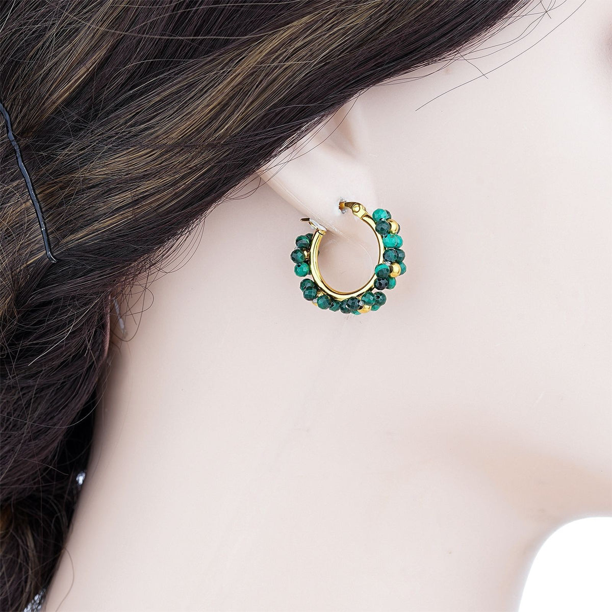 Boho Emerald Beaded Cluster Hoop Earrings