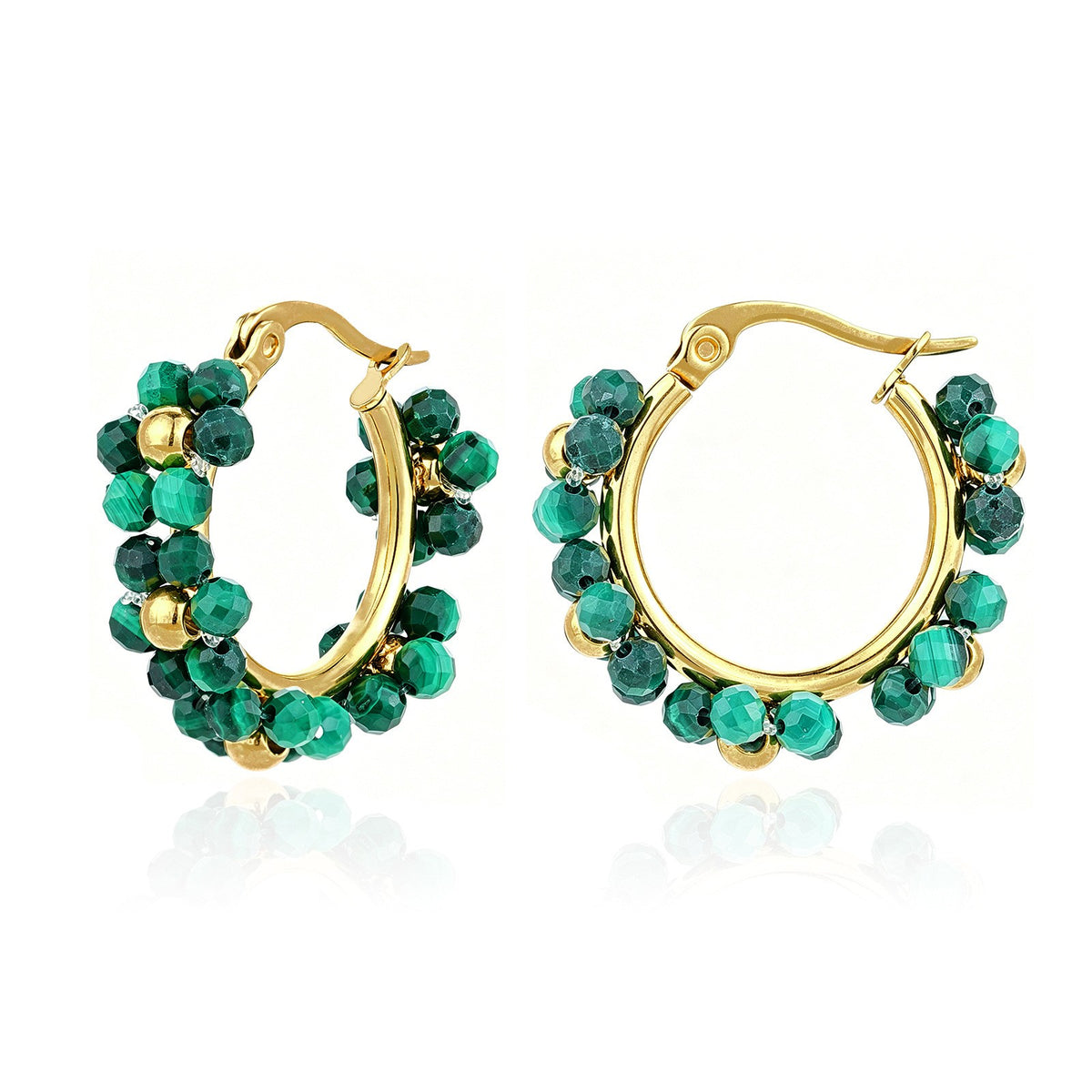 Boho Emerald Beaded Cluster Hoop Earrings