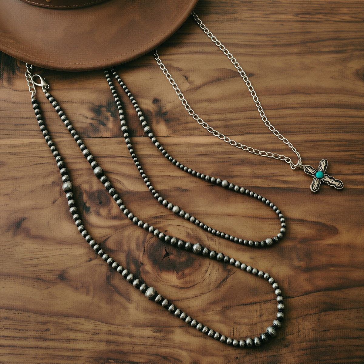 Vintage Silver Beaded Cross Necklace