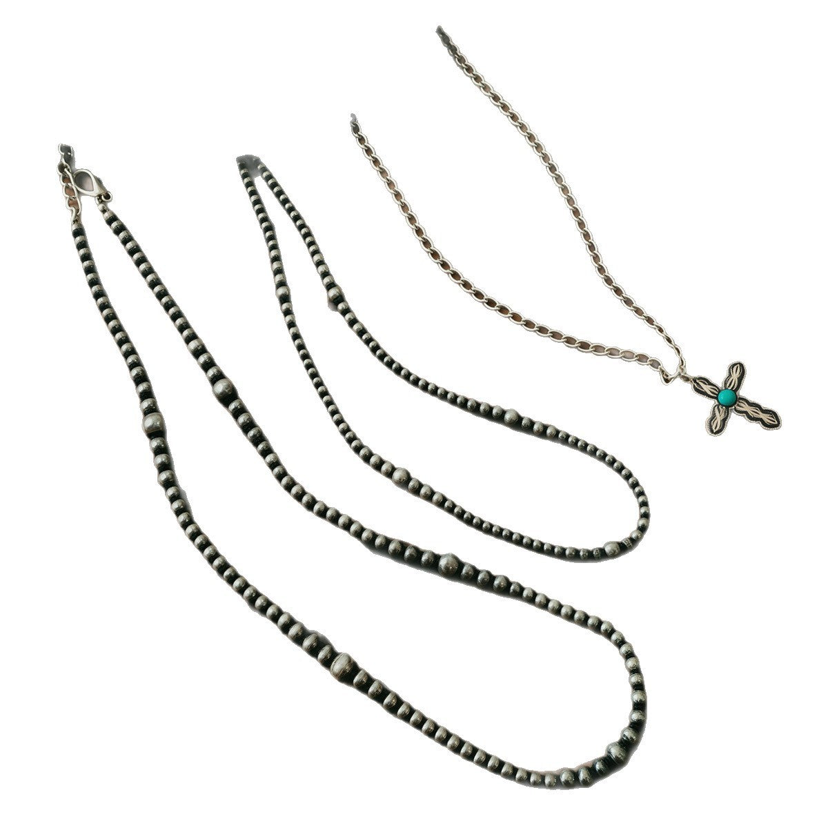 Vintage Silver Beaded Cross Necklace