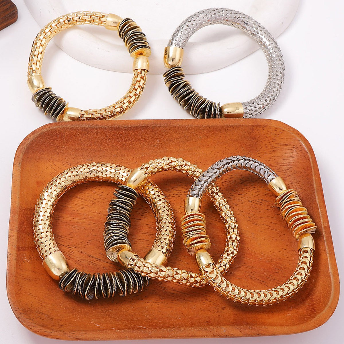 Classy Two Tone Woven Snake Bangle