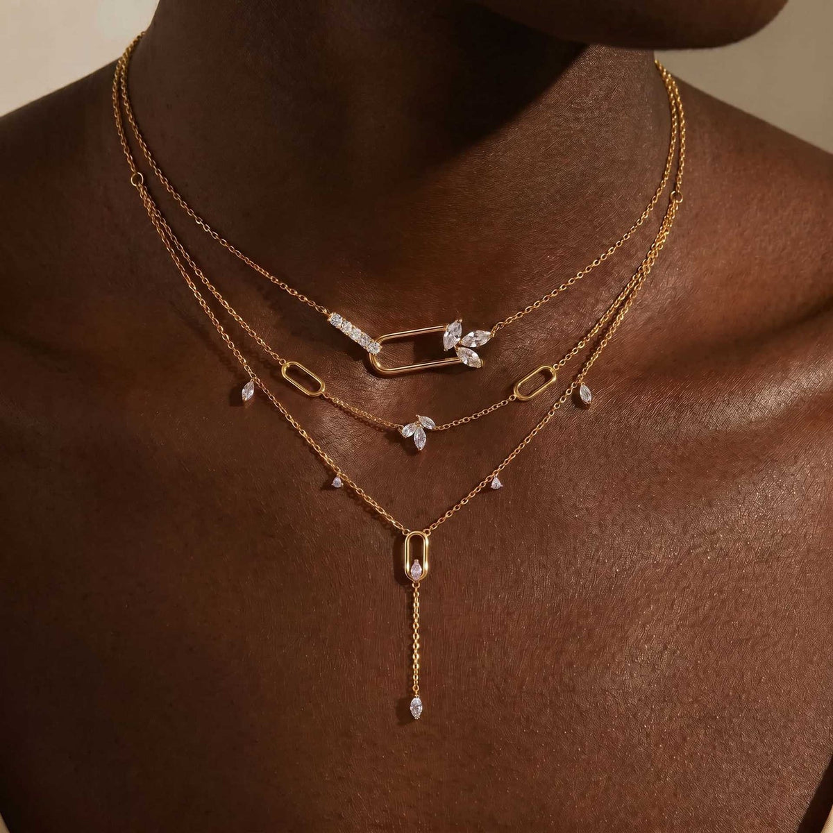 18k Dainty Geometric Zircon Layered Necklace