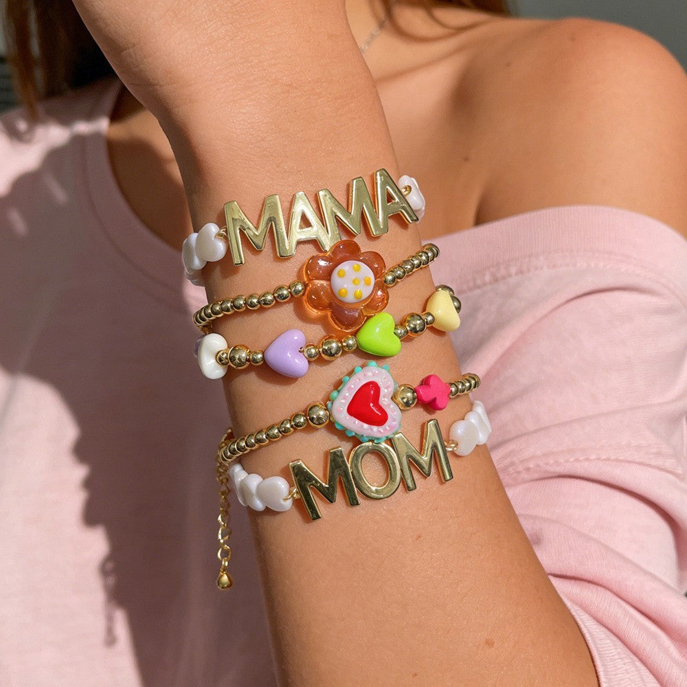 Sweet Mama & Mom Letter Charm Bracelet Set