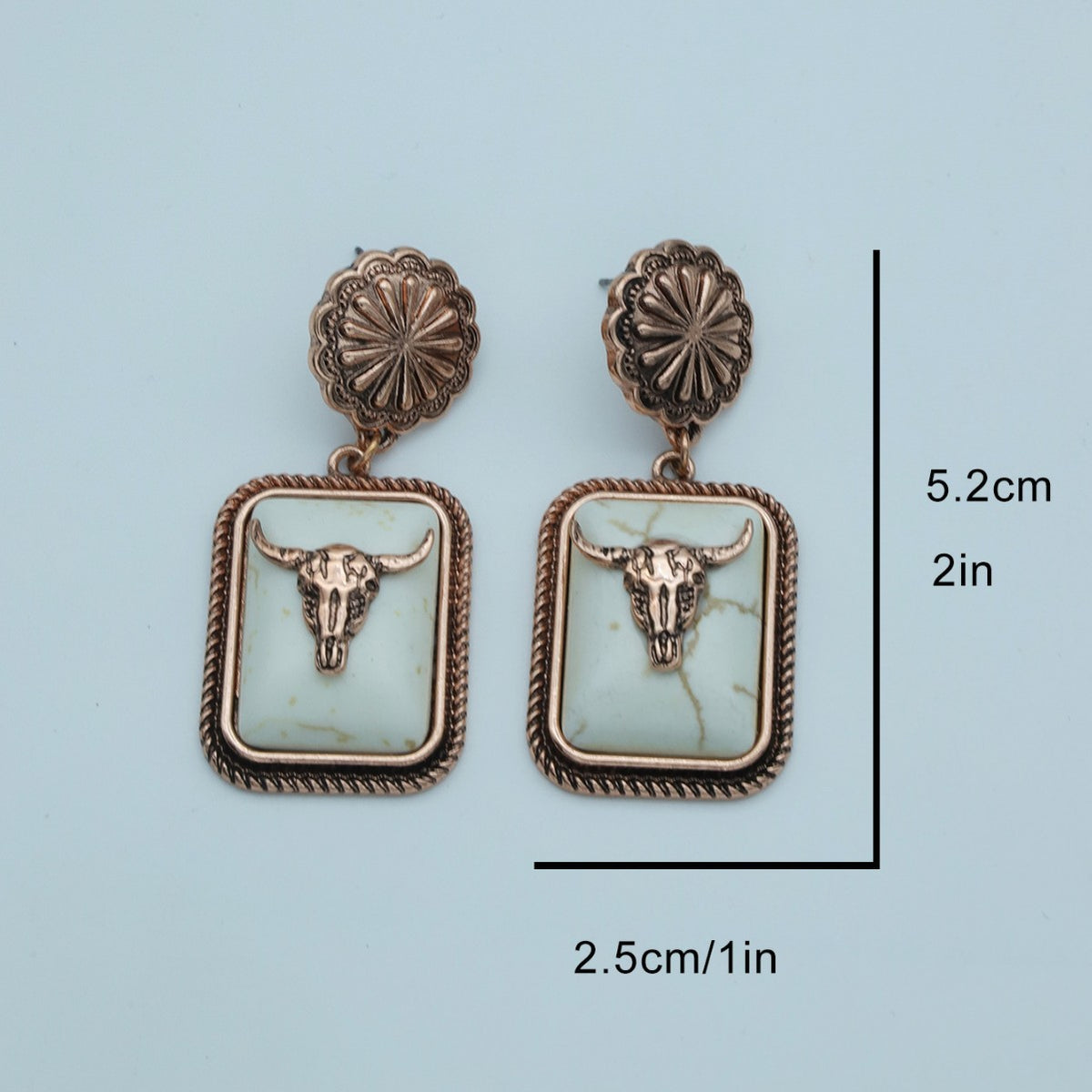 Vintage Turquoise Bull Skull Dangle Earrings