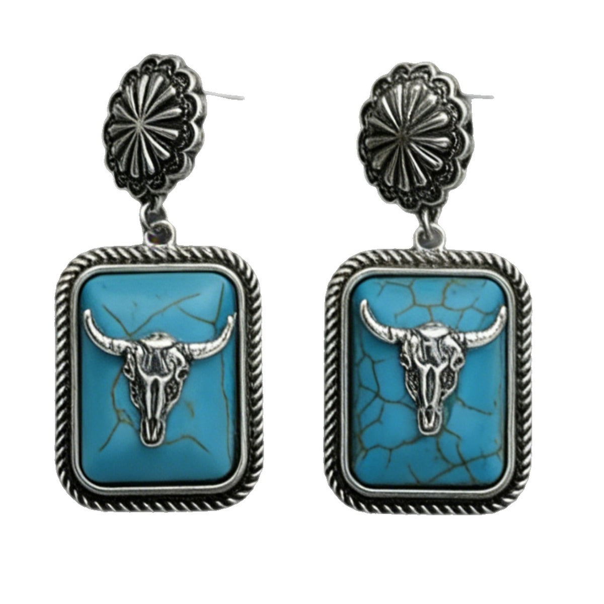 Vintage Turquoise Bull Skull Dangle Earrings