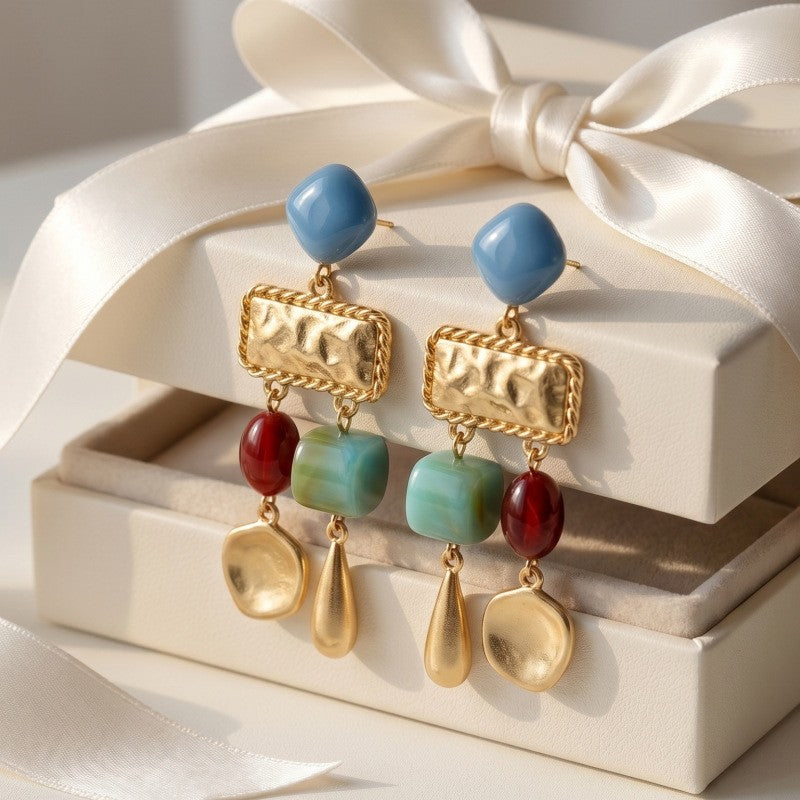 Boho Multicolor Geometric Block Earrings