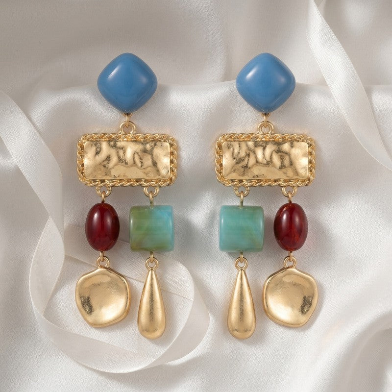 Boho Multicolor Geometric Block Earrings
