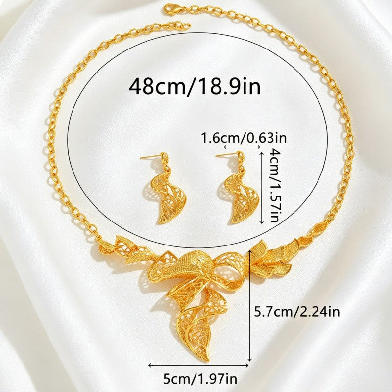 Elegant Filigree Leaf Necklace and Earrings Set