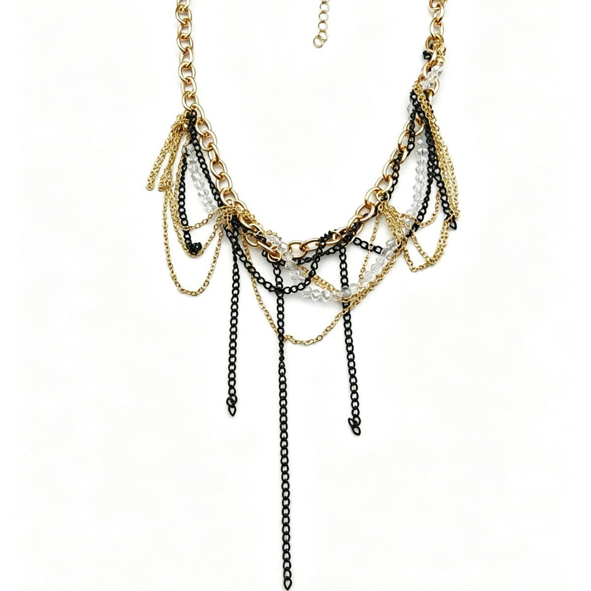 Classy Two-Tone Rhinestone Tassel Necklace
