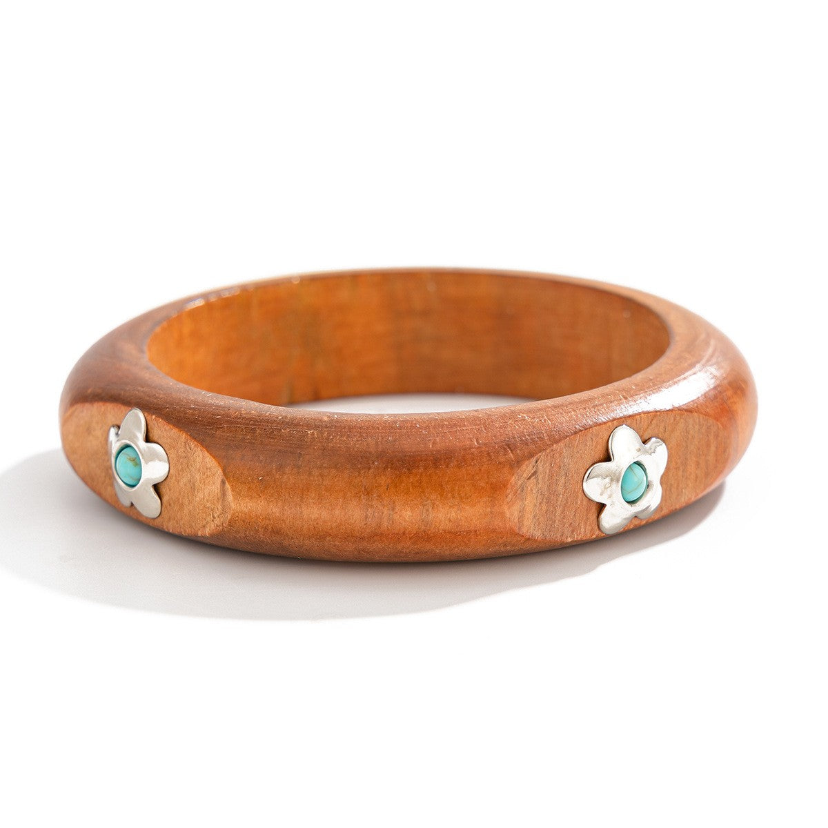 Boho Wood Turquoise Inlay Bangle
