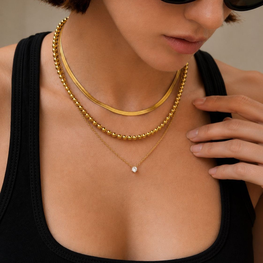 Classy Layered Snake & Bead Necklace