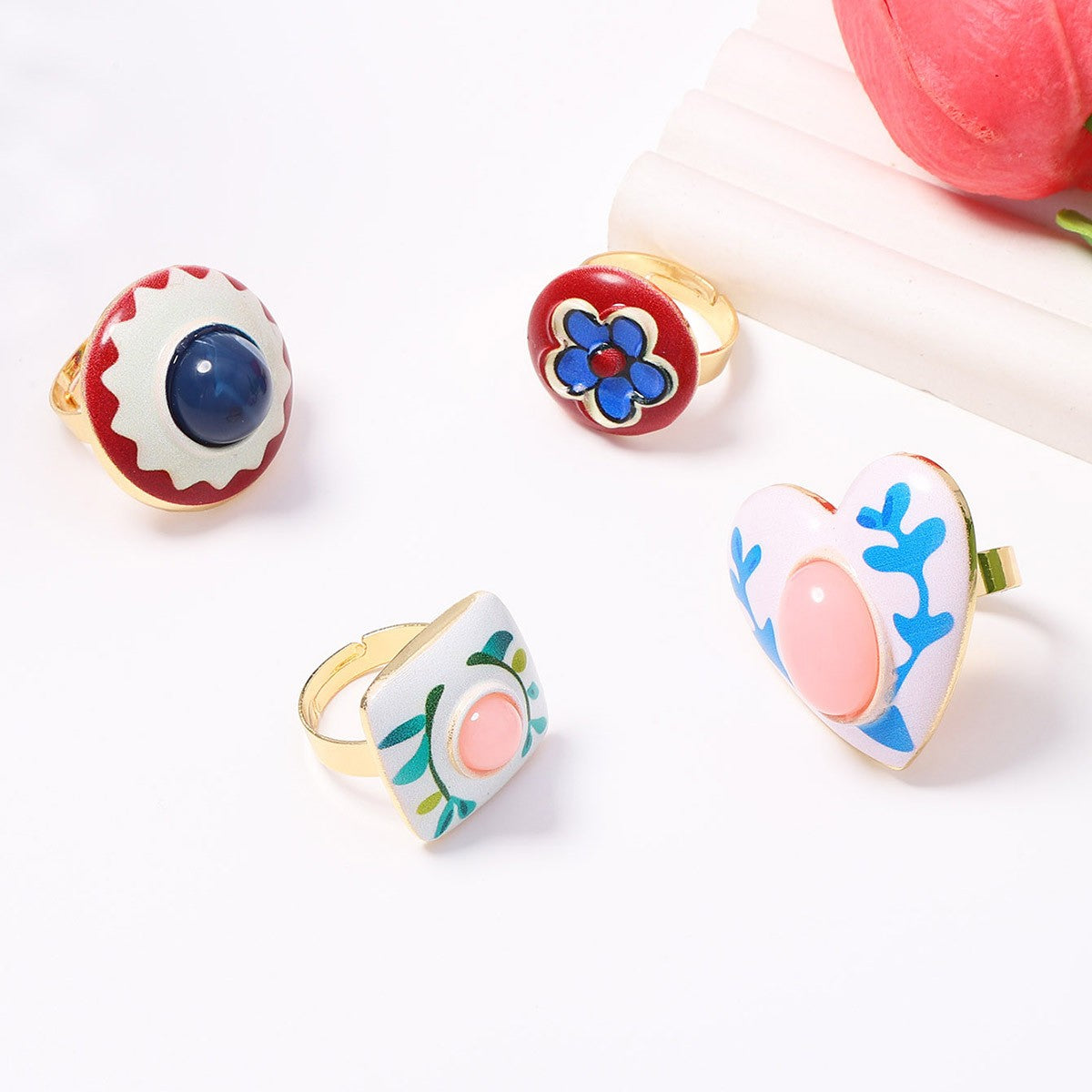 Romantic Enamel Floral Open Ring