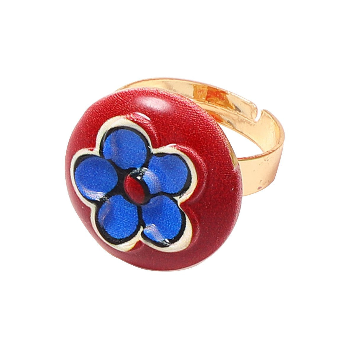 Romantic Enamel Floral Open Ring