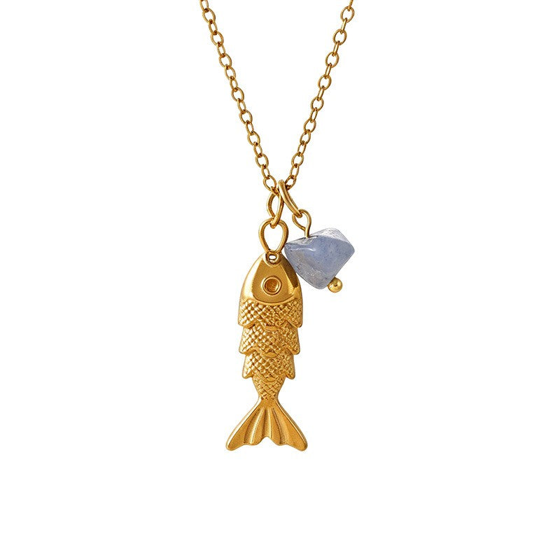Dainty Layered Fish & Stone Necklace