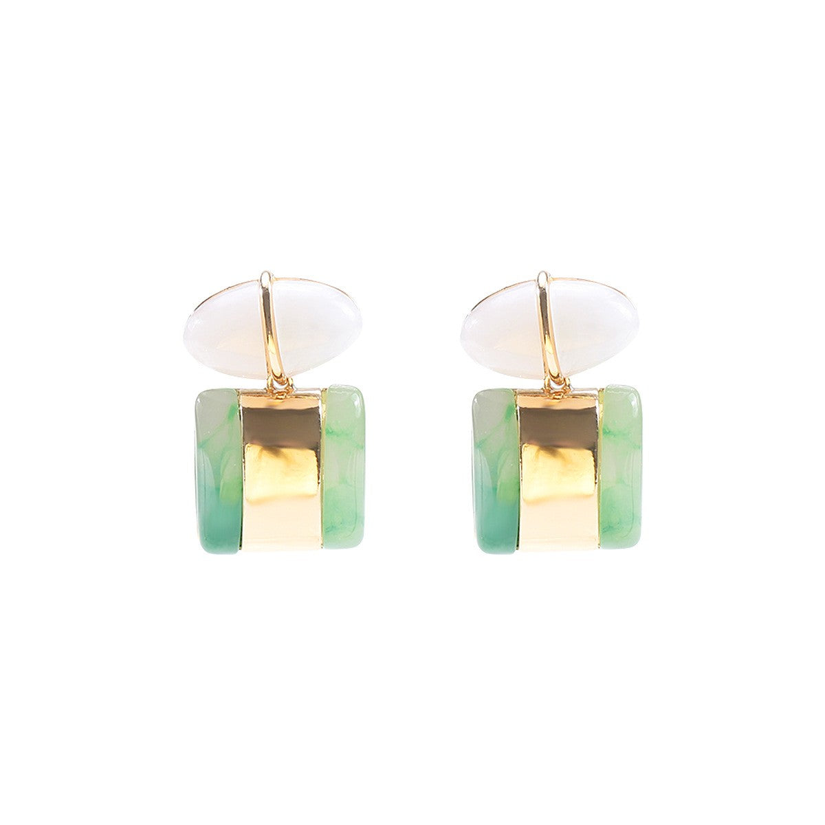 Classy Vintage Green Geometric Resin Drop Earrings