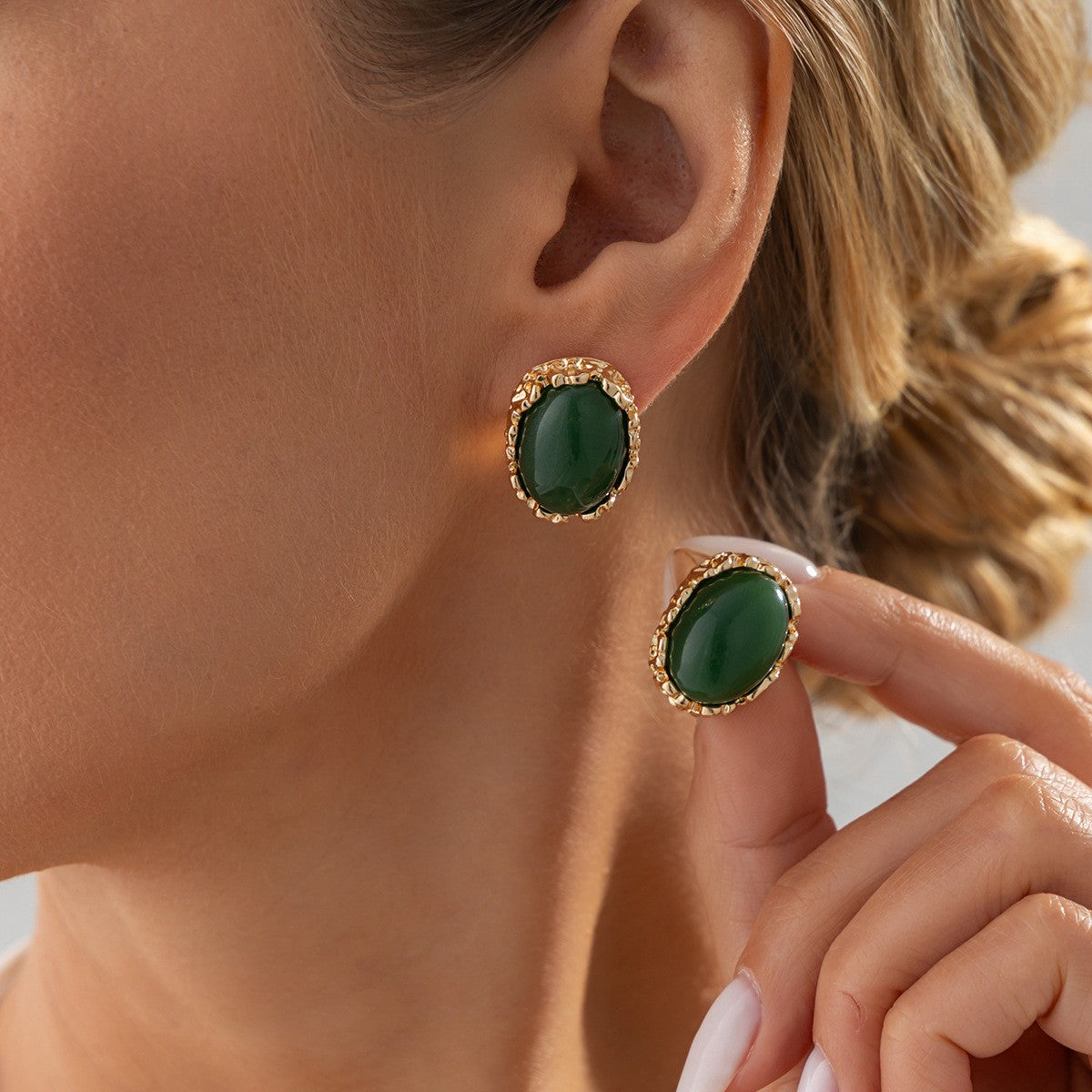 Classy Black Oval Resin Stud Earrings