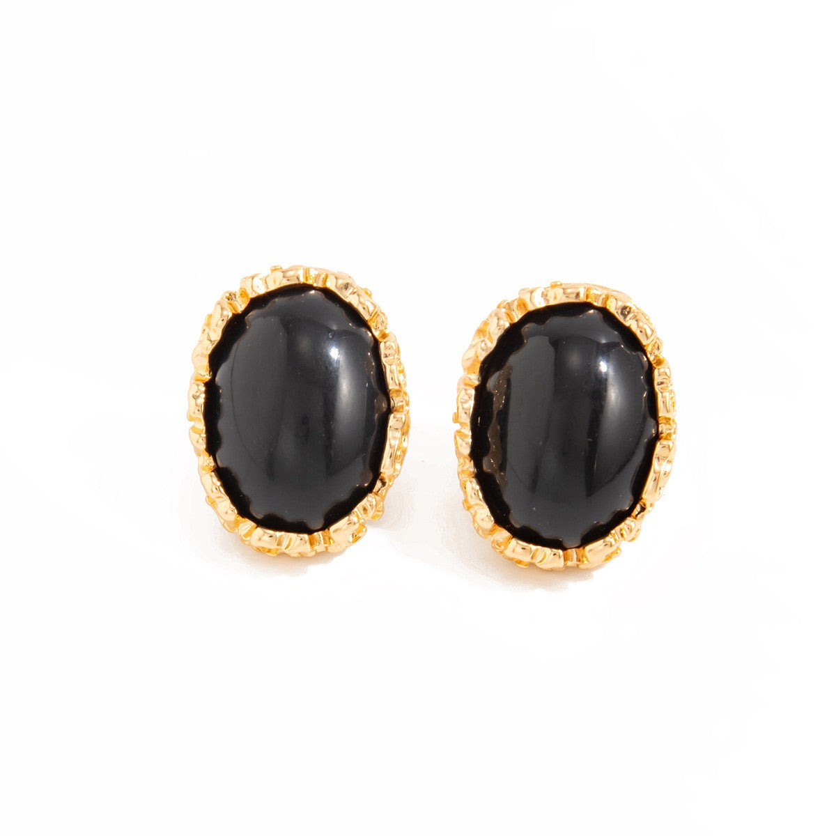 Classy Black Oval Resin Stud Earrings