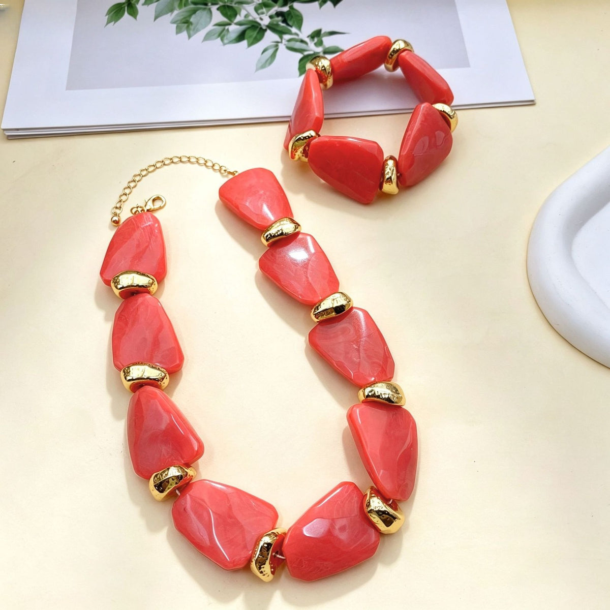 Classy Marbled Acrylic Necklace & Bracelet Set