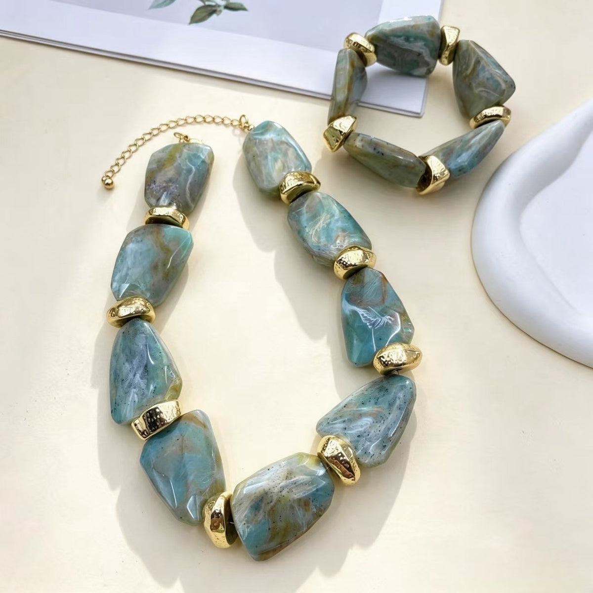 Classy Marbled Acrylic Necklace & Bracelet Set