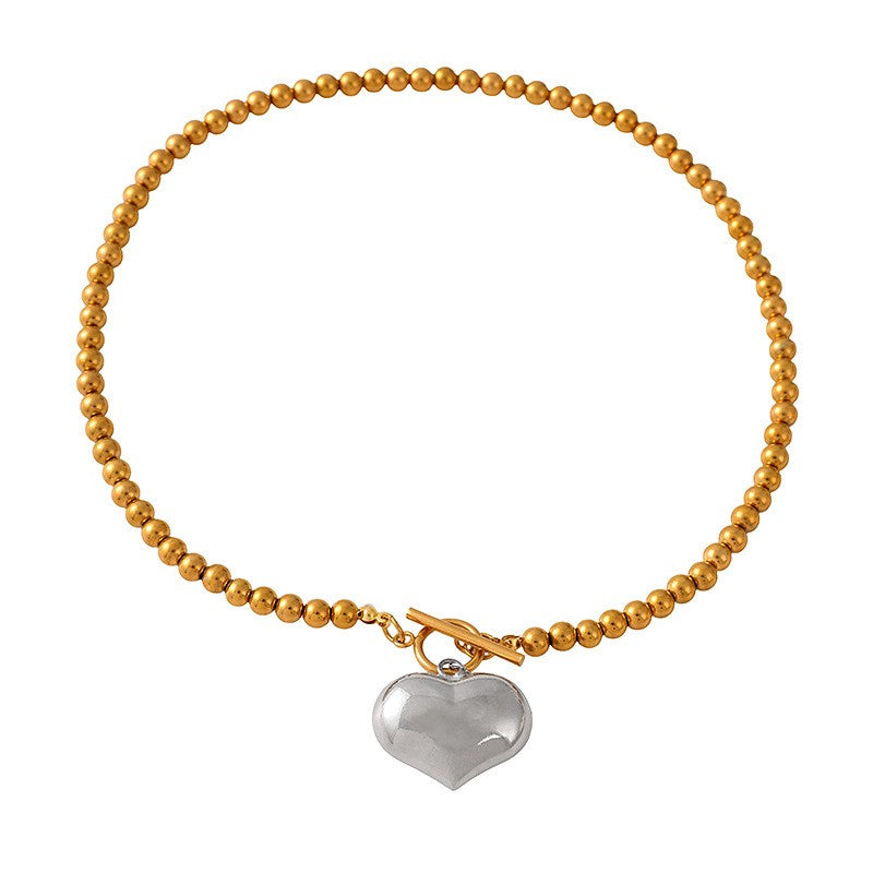 Classy Two-Tone Beaded Heart Toggle Set