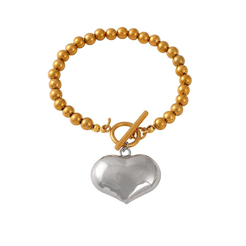 Classy Two-Tone Beaded Heart Toggle Set
