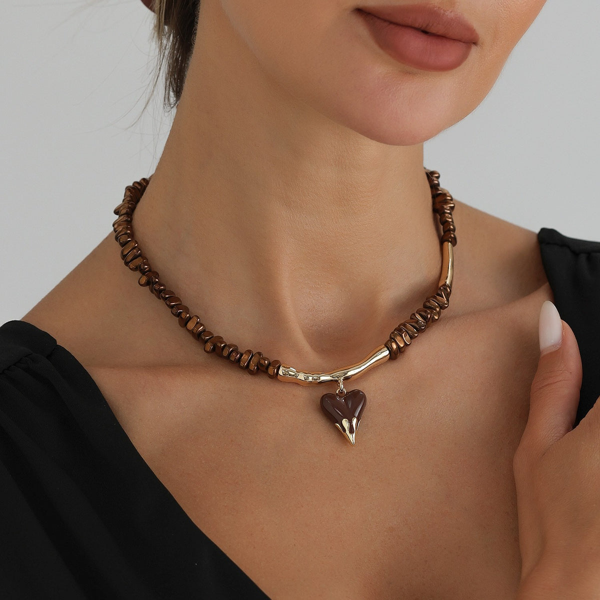 Boho Hematite Beaded Heart Necklace