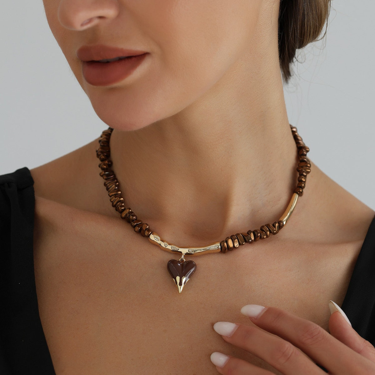 Boho Hematite Beaded Heart Necklace