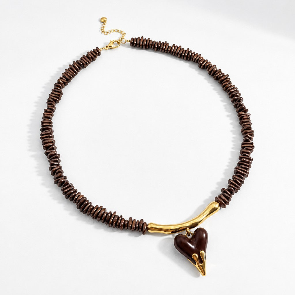 Boho Hematite Beaded Heart Necklace