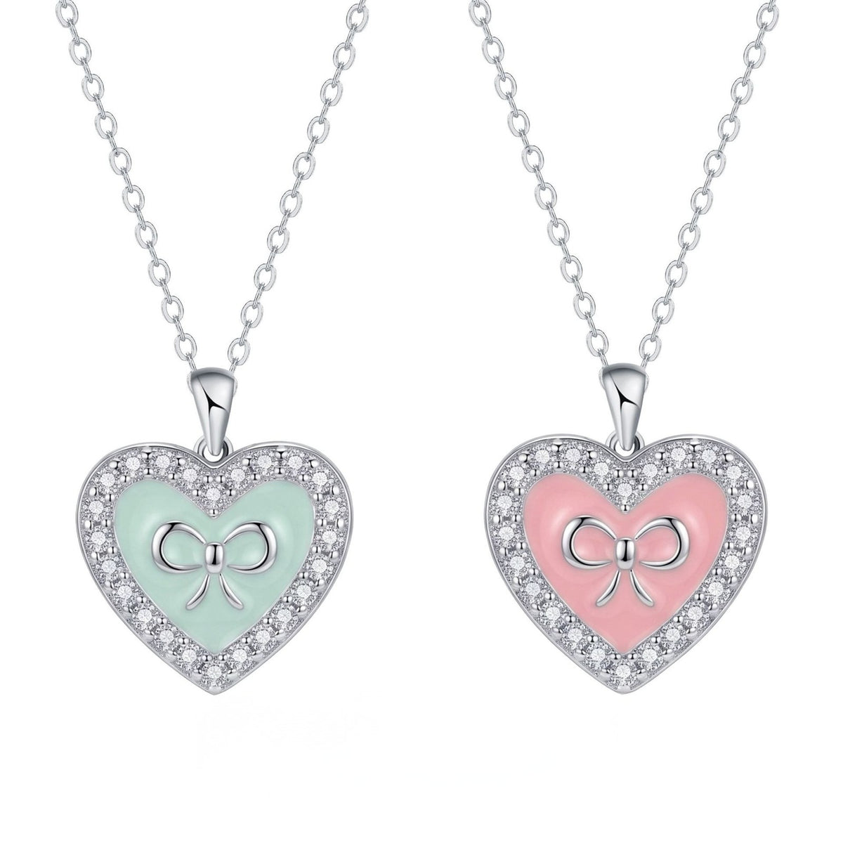 Romantic Enamel Heart Bow Necklace