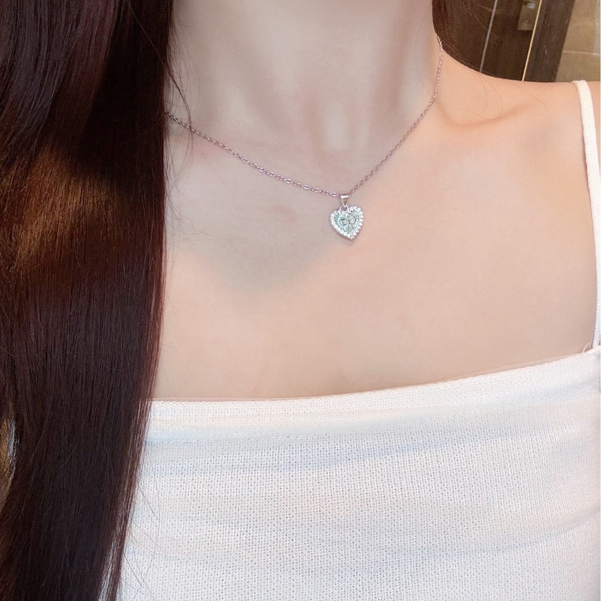 Romantic Enamel Heart Bow Necklace