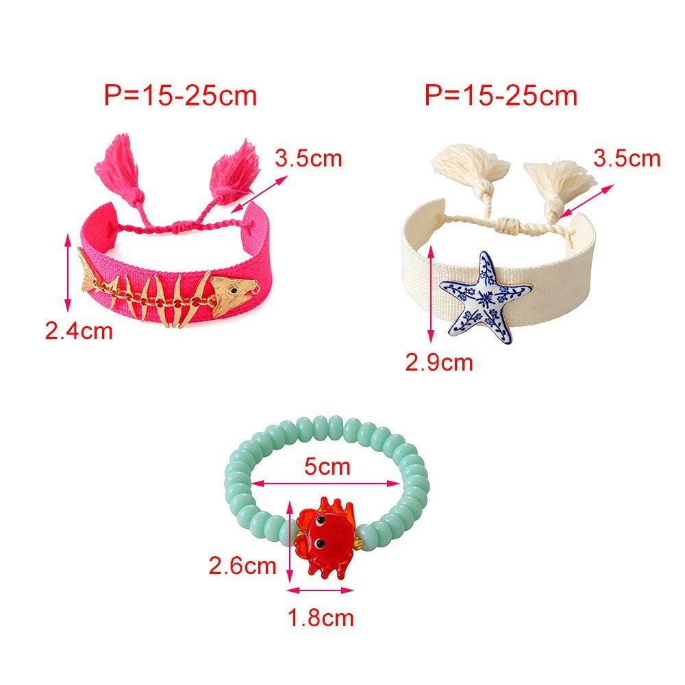 Playful Nautical Starfish & Crab Bracelet Set