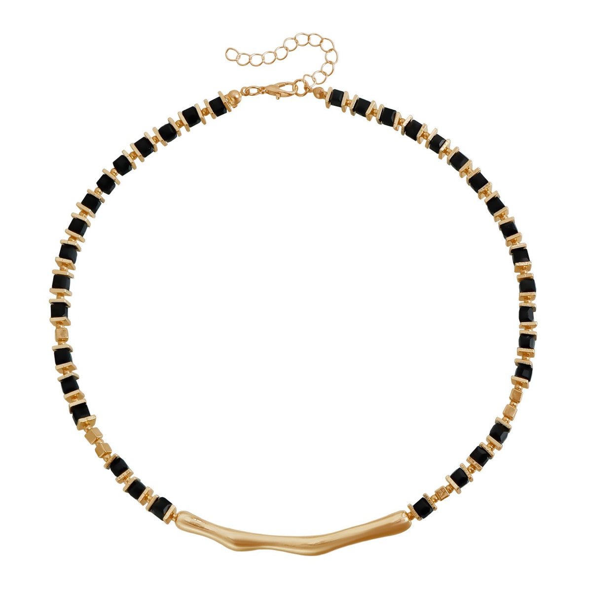 Classy Black Cube Wavy Bar Necklace