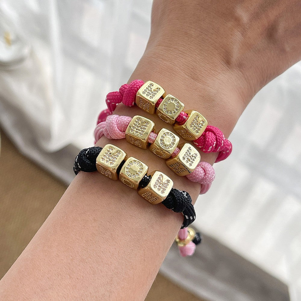 Classy Braided MOM Initial Cube Bracelet