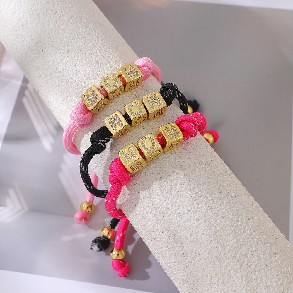 Classy Braided MOM Initial Cube Bracelet