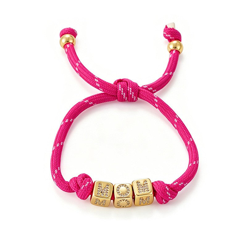 Classy Braided MOM Initial Cube Bracelet