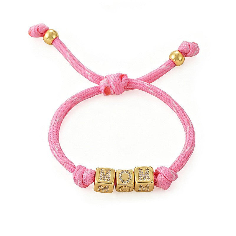 Classy Braided MOM Initial Cube Bracelet