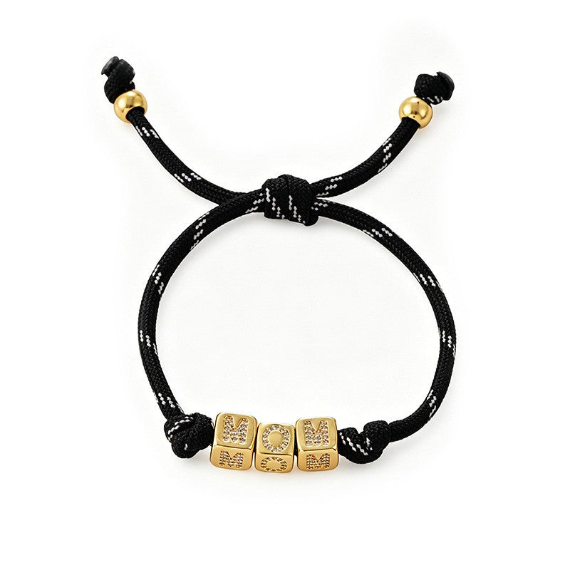 Classy Braided MOM Initial Cube Bracelet