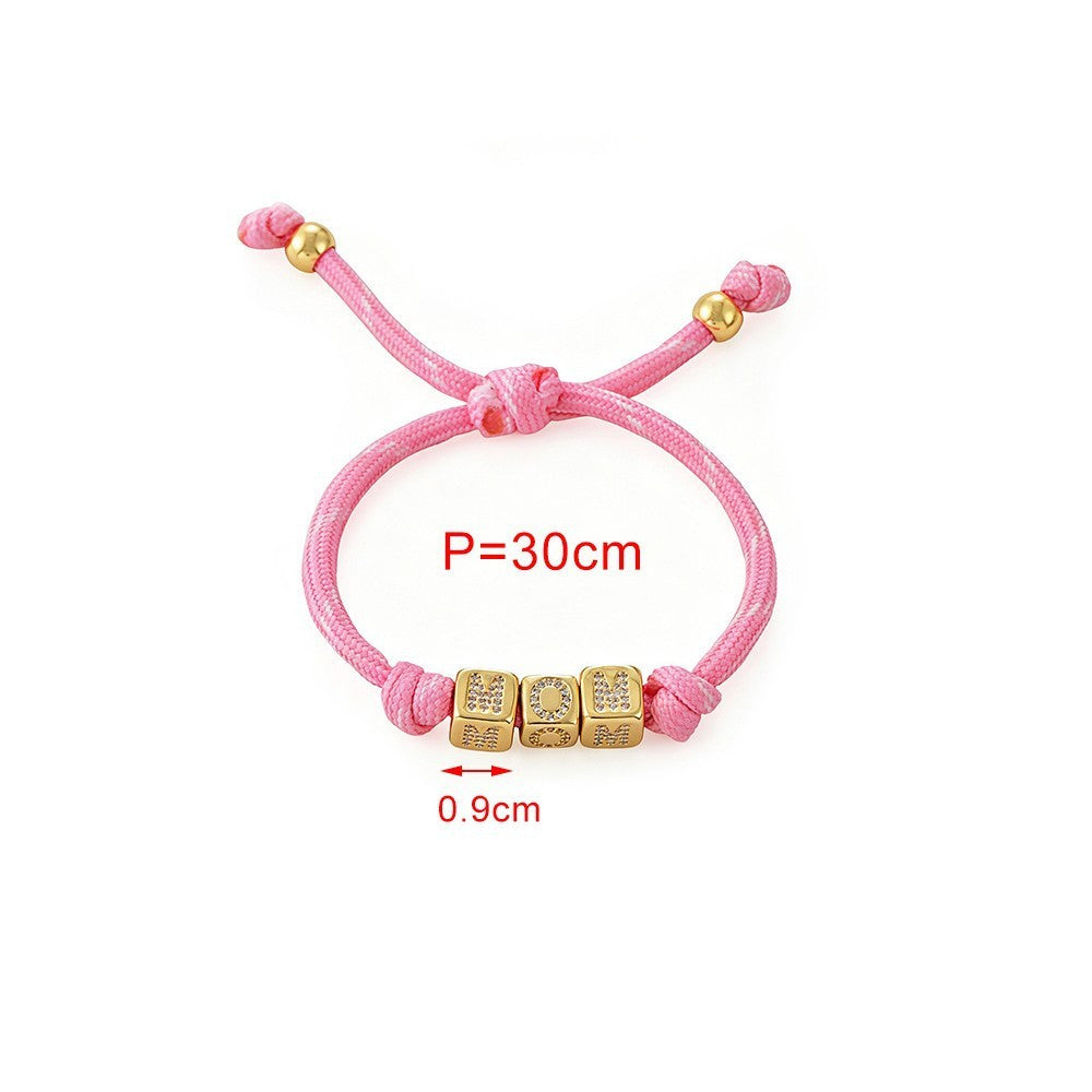 Classy Braided MOM Initial Cube Bracelet