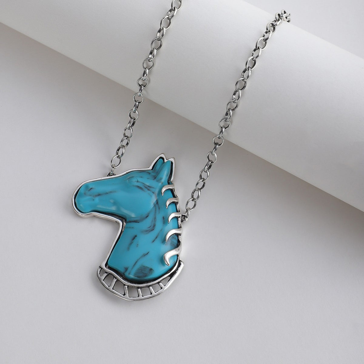 Boho Vintage Turquoise Horse Head Necklace