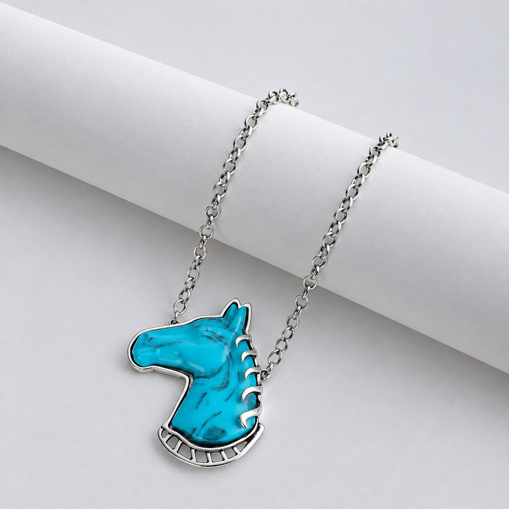 Boho Vintage Turquoise Horse Head Necklace