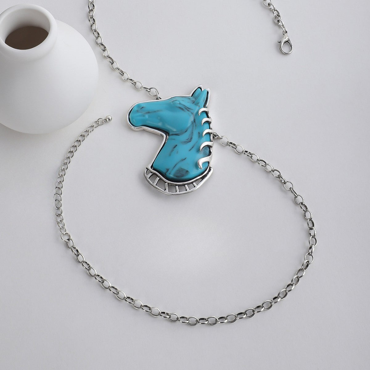 Boho Vintage Turquoise Horse Head Necklace