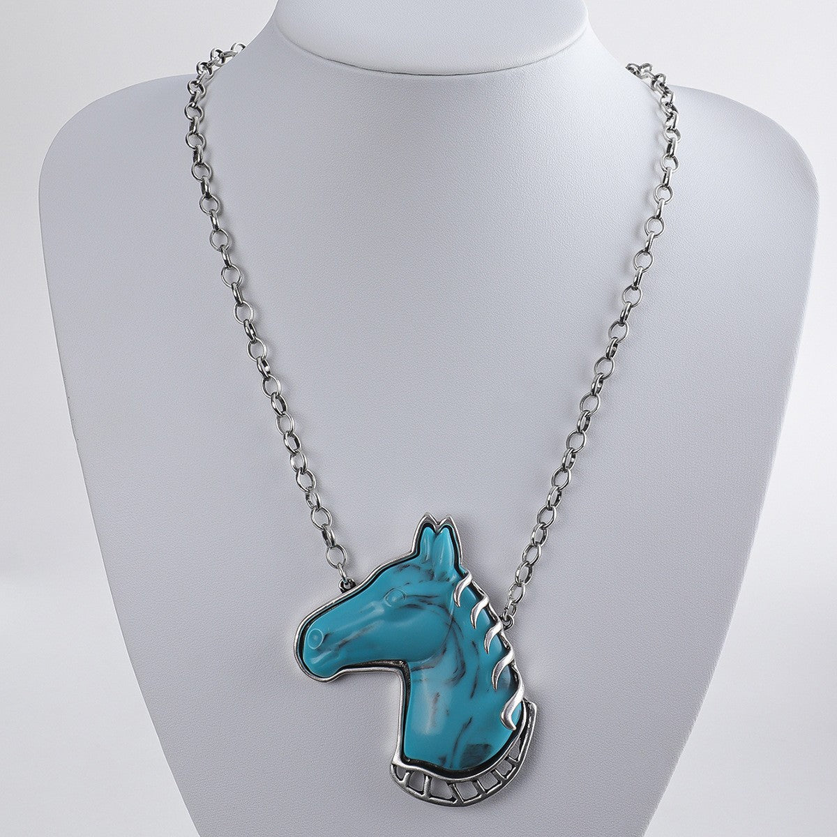 Boho Vintage Turquoise Horse Head Necklace
