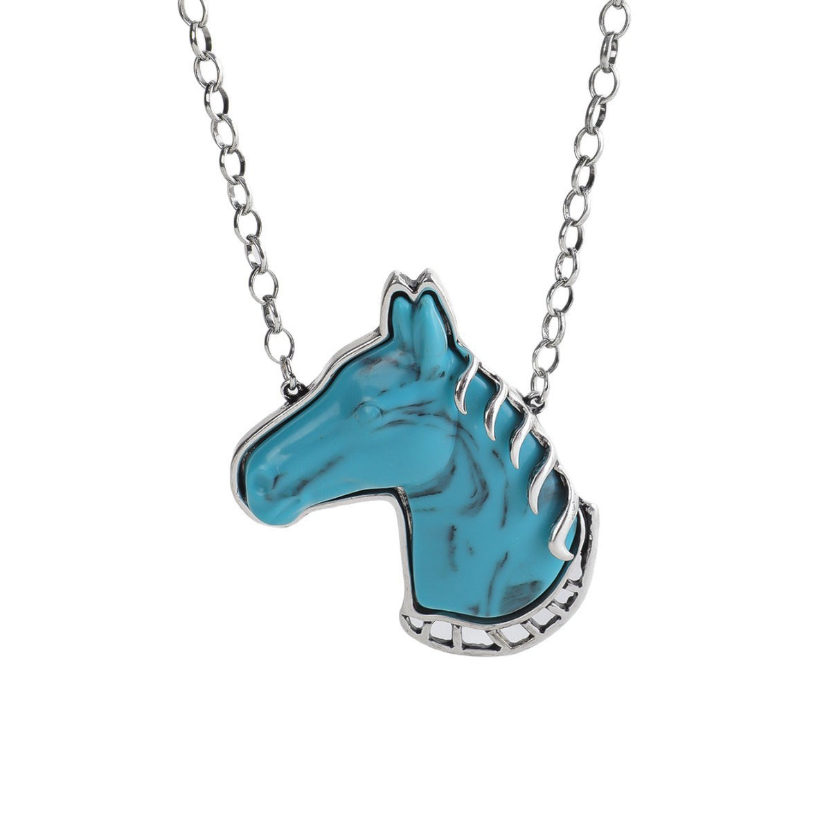 Boho Vintage Turquoise Horse Head Necklace