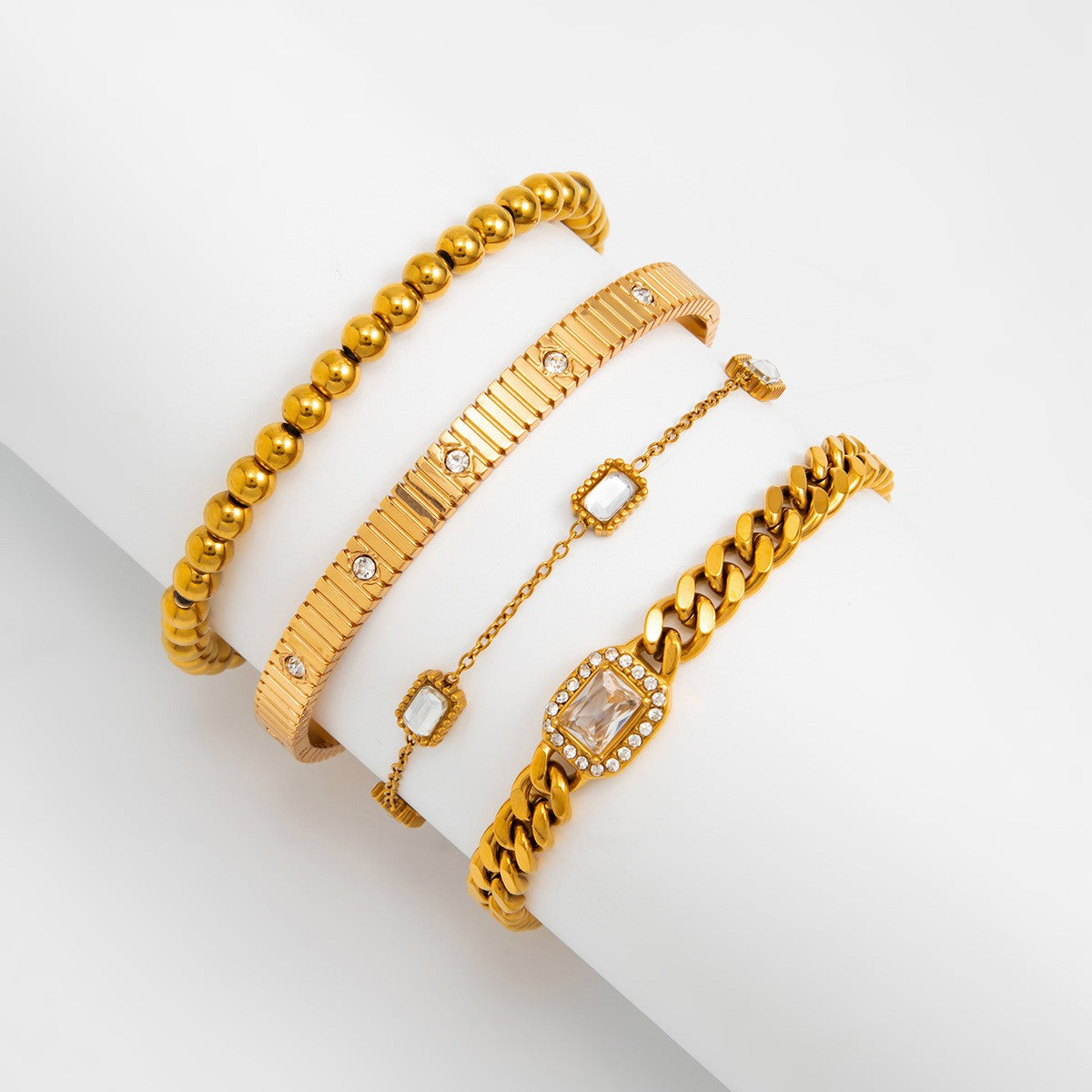 Classy Geometric Chain & Bead Bracelet Stack