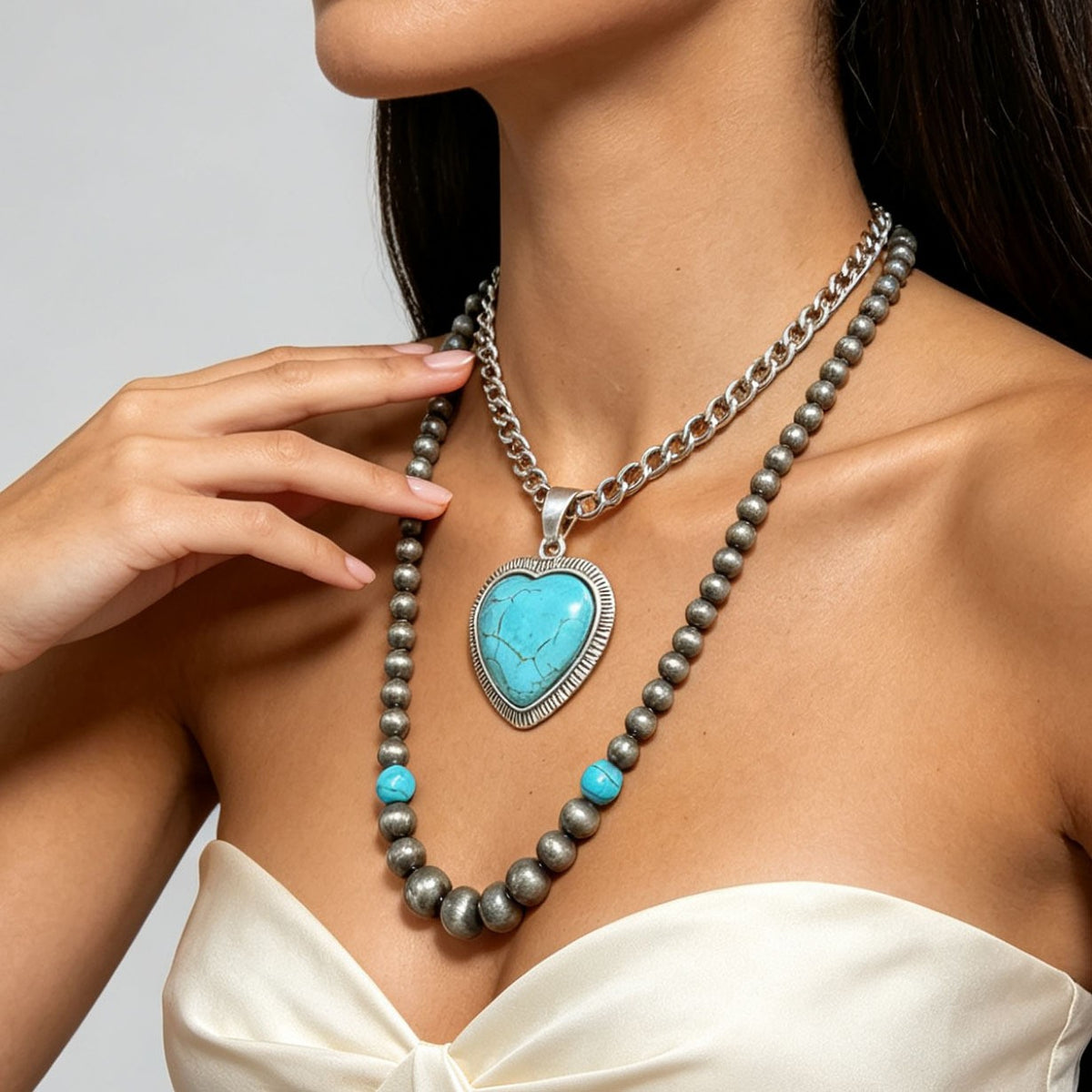 Boho Layered Turquoise Heart Necklace